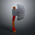 Medieval Style Axe With Wooden Handle Red Straps And Metal Head