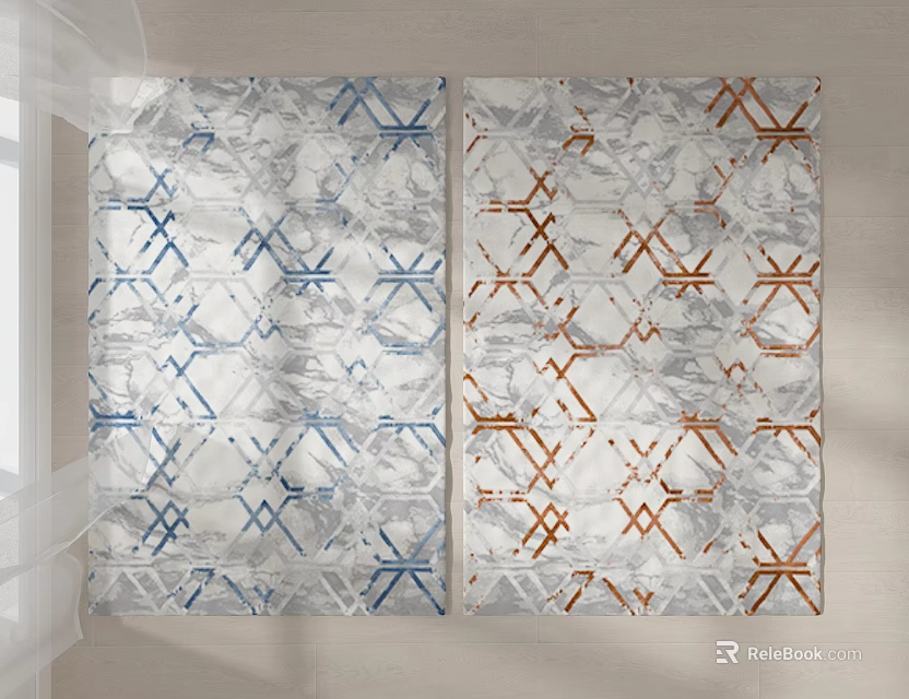 Square Rugs With Blue And Orange Geometric Patterns For Modern Home Decor 3d model