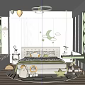 Kids Bedroom Interior With Moon Star Decor Bed Pillows Toys Rug And Circular Wall Accents