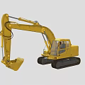 Yellow Tracked Excavator With Front Bucket And Operator Cab In Construction 3d model