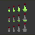 Silver Bottles with Red Caps Organized in Three Rows as Daily Living Supplies