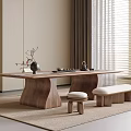 Tea Table and Chair Combination Tea Set Stool Bench Tea Table 3d model