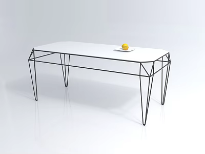 Modern Coffee Table with White Tabletop Black Geometric Metal Frame and Yellow Fruit on Plate 3d model