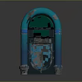 Vintage Jukebox With Arched Top Teal Blue Gradient Grid Door And Base Columns