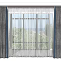 Layered Curtains for Window with Sheer and Opaque Panels Green Trees and Sea View