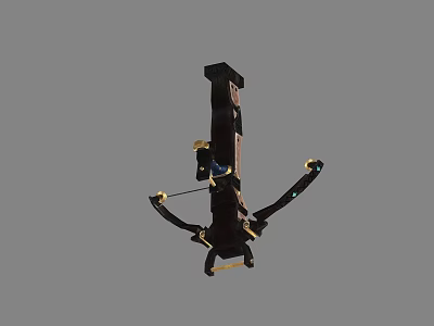Black And Gold Medieval Crossbow With Intricate Decorative Bow Arm And Main Body 3d model