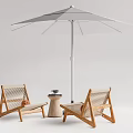 Wooden Frame Woven Seat Outdoor Lounge Chairs With Sunshade Umbrella And Side Table