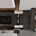 Modern Living and Dining Area With Dark Sofa Wooden Ceiling and Floor to Ceiling Windows