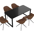 Modern Exhibition Table and Chairs with Black Rectangular Tabletop Brown Seats and Metal Frame 3d model