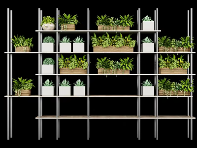 Stylish Multi Tiered Garden Shelf With Various Potted Plants And Decorative Pots 3d model