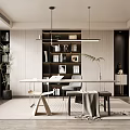 Cream Style Study Desk Decorative Bookcase Single Chair Stool Bar Chandelier Hanging Picture Books 3d model
