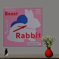 Decorative Rabbit Shaped Wall Clock with Red Hands on Pink Background 3d model