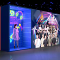 Youth With You Cast Group Photo on Stage With Neon Lights and Colorful Background Design