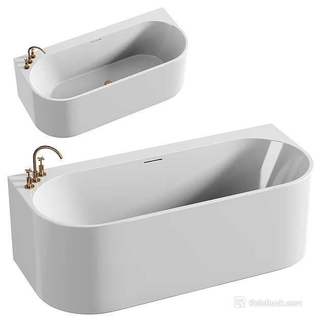 Modern White Freestanding Bathtub Interior With Gold Faucet And Sleek Design 3d model 