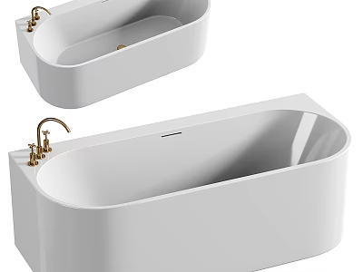 Modern White Freestanding Bathtub Interior With Gold Faucet And Sleek Design 3d model