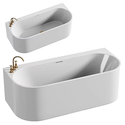Modern White Freestanding Bathtub Interior With Gold Faucet And Sleek Design 3d model