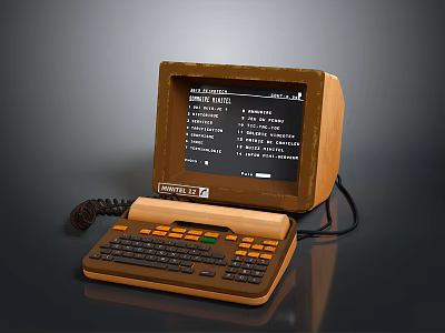 Vintage Control Data Electronic Terminal With Brown Case Screen Keyboard And Telephone Handset 3d model