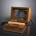 Vintage Control Data Electronic Terminal With Brown Case Screen Keyboard And Telephone Handset 3d model