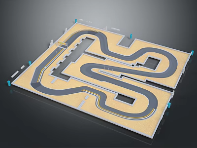 Modern Miniature Race Track Design With Curved Paths Island Sections And Facilities 3d model