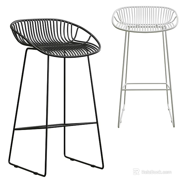 Modern Metal Bar Stools Black And White With Sleek Wire Frame Design 3d model 