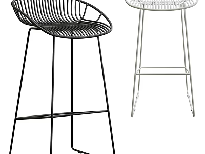 Modern Metal Bar Stools Black And White With Sleek Wire Frame Design 3d model