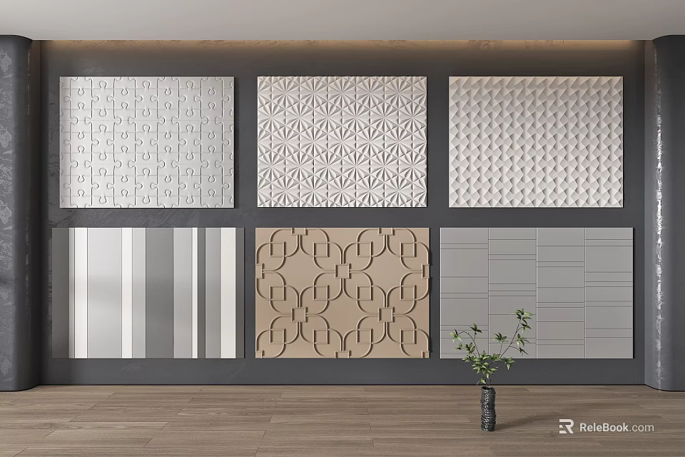 Stylish Upholstered Wall Panels With Diverse Patterns And Multiple Colors For Interior Decor 3d model 