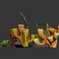 Colorful Marine Corals Seaweeds and Rocks Collection for Scene Design