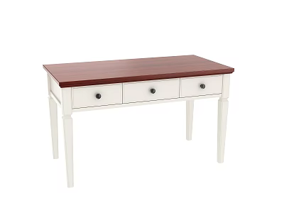 Home Office Wooden Desk With Brown Top White Drawers And Black Handles 3d model