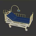 Modern Medical Hospital Bed With Blue Mattress White Frame Wheels And Display Screen
