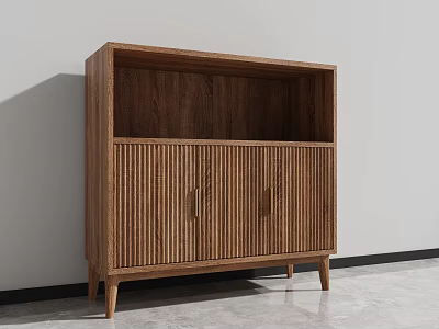 Modern Wooden Storage Cabinet With Vertical Stripes Design And Open Shelf Top 3d model