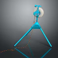 Blue Tripod Tool Featuring White Wheel And Orange Rope On Stable Stand