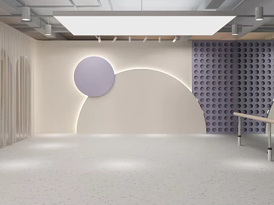 Modern School Interior With Circular Decor Arched Lighting And Perforated Wall 3d model