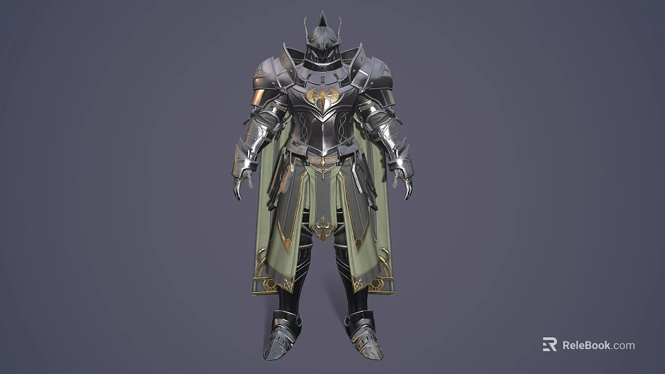 Ornate Medieval Knight Armor With Metallic Design Green Cape And Intricate Details 3d model 