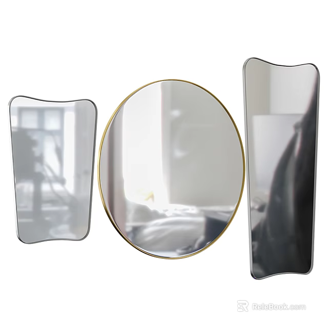 Three Decorative Wall Mirrors With Round Center And Irregular Side Shapes 3d model