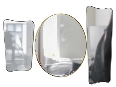Three Decorative Wall Mirrors With Round Center And Irregular Side Shapes 3d model
