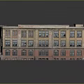 Vintage Multi Story Building Model With Yellow Red Facade And Windows