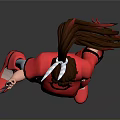 Woman In Red Outfit Long Hair Rabbit Ears Headpiece Gray Thigh High Socks Red Shoes