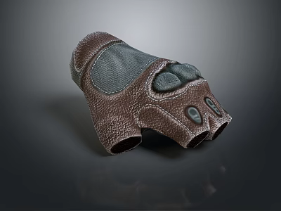 Brown Leather Work Glove With Gray Lining Vent Holes And Separate Fingers Design 3d model