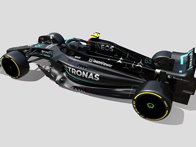 Mercedes Formula 1 Race Car With Black Body Yellow Accents Aerodynamic Wheels And Petronas Logo 3d model