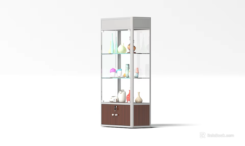 Modern Mall Counter With Glass Shelves Wooden Base And Decorative Bottles 3d model 