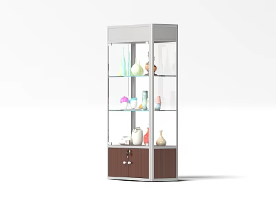 Modern Mall Counter With Glass Shelves Wooden Base And Decorative Bottles 3d model