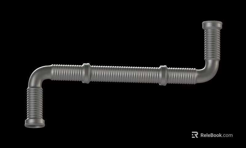 Corrugated Metal Pipe with Bent Design and Threaded Ends for Plumbing Connection 3d model 