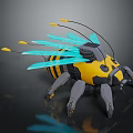 Yellow Black Mechanical Insect With Blue Wings And Robotic Legs