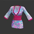Colorful Kimono Style Dress With Floral Pattern Pink Belt And Wide Sleeves