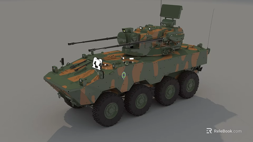 Military Armored Vehicle With Camouflage Pattern Six Wheel Drive And Turret Machine Gun 3d model 