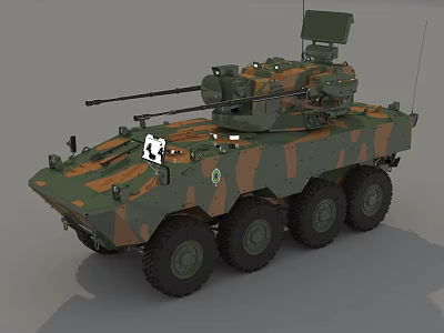 Military Armored Vehicle With Camouflage Pattern Six Wheel Drive And Turret Machine Gun 3d model