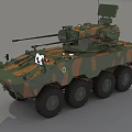 Military Armored Vehicle With Camouflage Pattern Six Wheel Drive And Turret Machine Gun