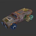 Gray and Orange Six Wheeled Off Road Vehicle with Futuristic Design and Roof Mounted Equipment