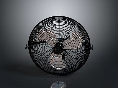Modern Black Electric Fan With Metal Grille And Rotating Blades For Home Use 3d model