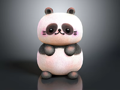 Cute Round Panda Doll With Black Ears Pink Cheeks And Smiling Face 3d model